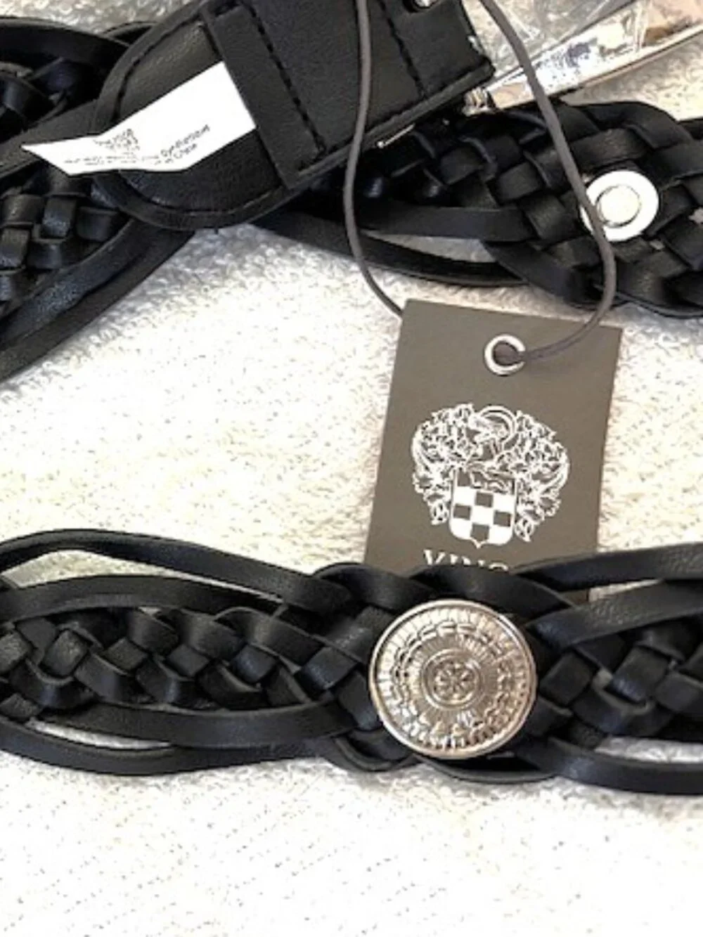 Vince Camuto black braided belt with silver tone medallions NWT Size M
